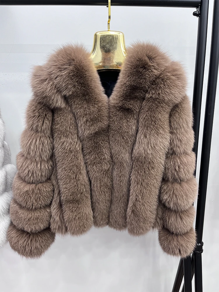 Women Fashion Real Fox Fur Coat Natural Fox Fur Jacket Luxury Fur Coat Mid-length High Quality Long Sleeve Outwear Hot Sale