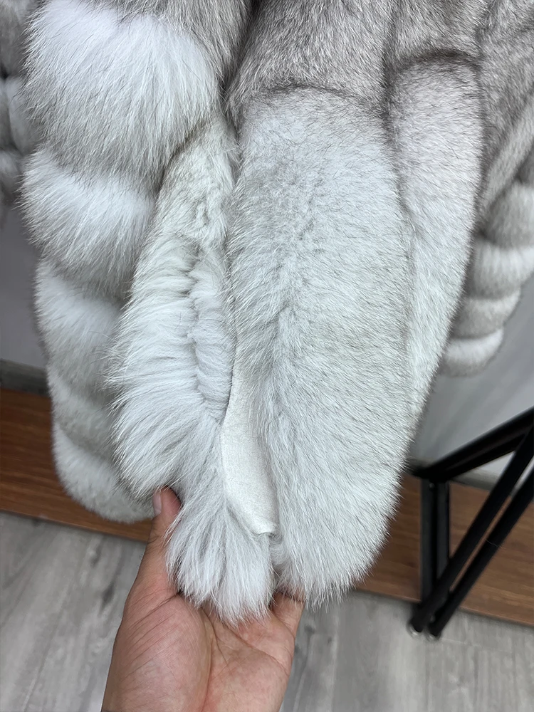 Women Fashion Real Fox Fur Coat Natural Fox Fur Jacket Luxury Fur Coat Mid-length High Quality Long Sleeve Outwear Hot Sale