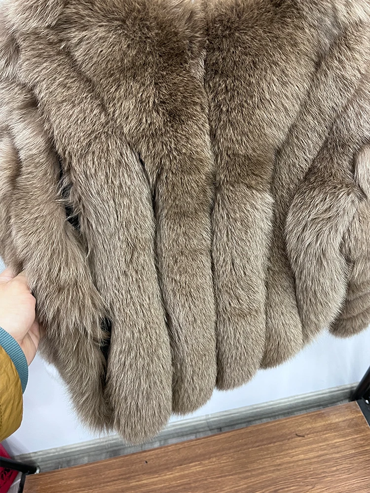 Women Fashion Real Fox Fur Coat Natural Fox Fur Jacket Luxury Fur Coat Mid-length High Quality Long Sleeve Outwear Hot Sale