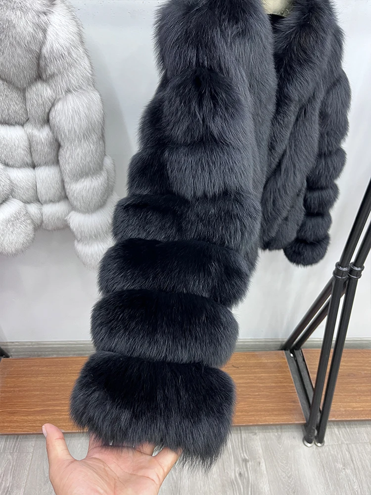 Women Fashion Real Fox Fur Coat Natural Fox Fur Jacket Luxury Fur Coat Mid-length High Quality Long Sleeve Outwear Hot Sale