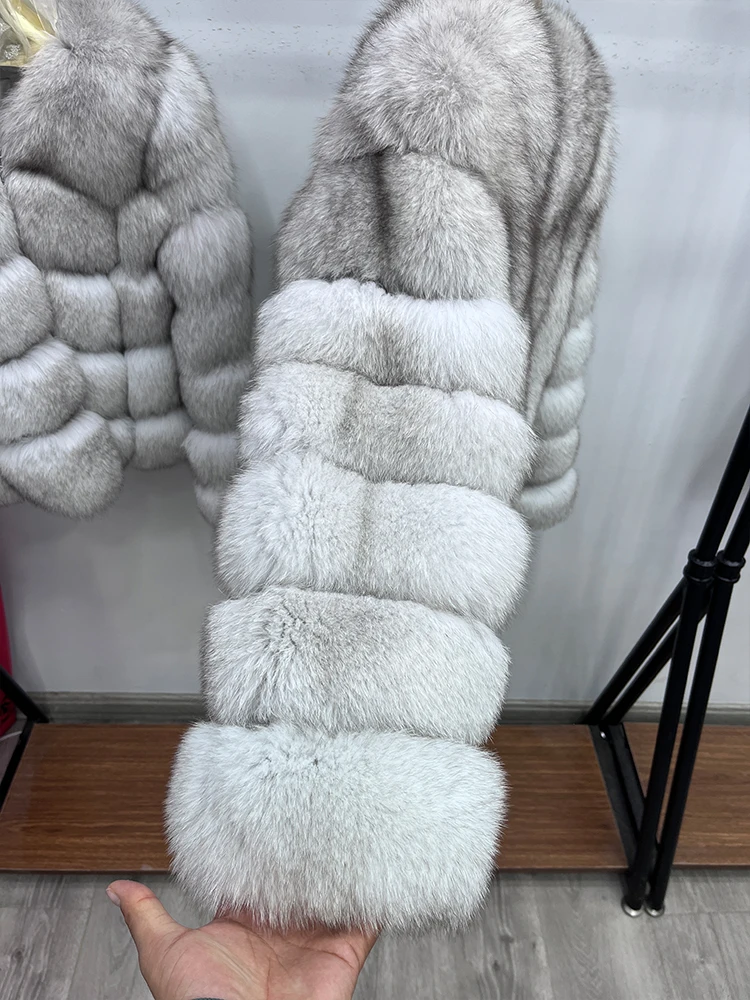 Women Fashion Real Fox Fur Coat Natural Fox Fur Jacket Luxury Fur Coat Mid-length High Quality Long Sleeve Outwear Hot Sale