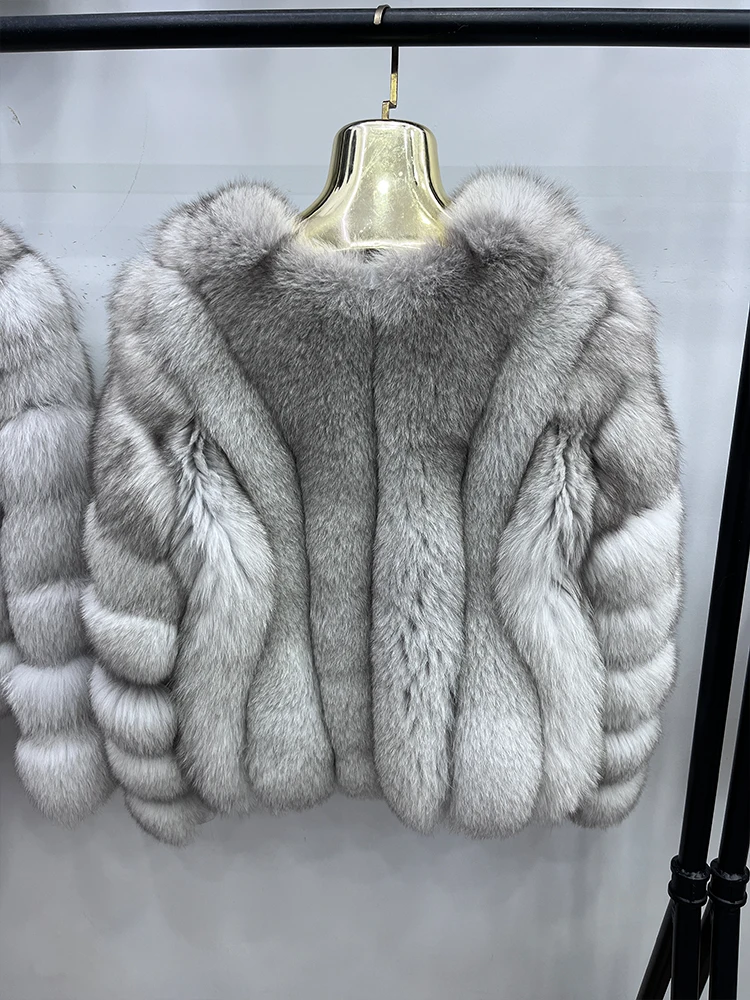 Women Fashion Real Fox Fur Coat Natural Fox Fur Jacket Luxury Fur Coat Mid-length High Quality Long Sleeve Outwear Hot Sale