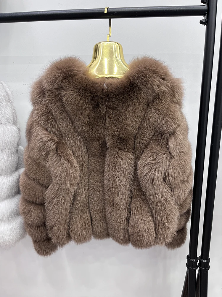 Women Fashion Real Fox Fur Coat Natural Fox Fur Jacket Luxury Fur Coat Mid-length High Quality Long Sleeve Outwear Hot Sale