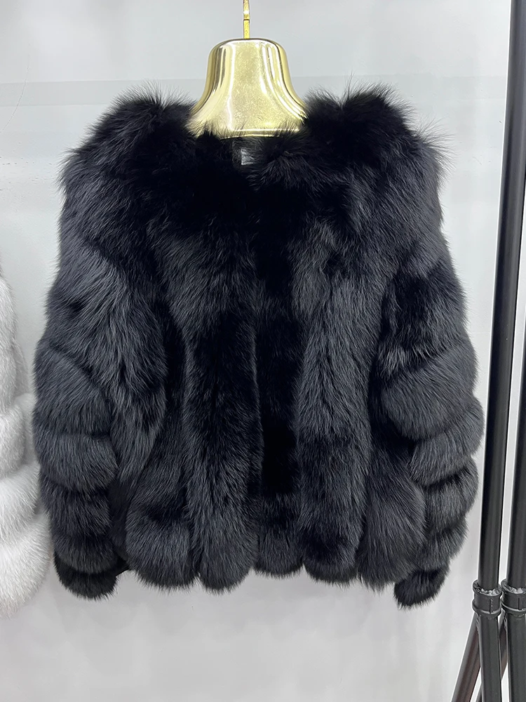 Women Fashion Real Fox Fur Coat Natural Fox Fur Jacket Luxury Fur Coat Mid-length High Quality Long Sleeve Outwear Hot Sale