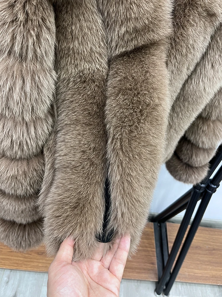 Women Fashion Real Fox Fur Coat Natural Fox Fur Jacket Luxury Fur Coat Mid-length High Quality Long Sleeve Outwear Hot Sale