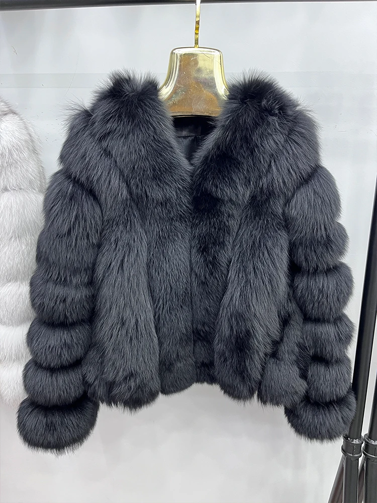 Women Fashion Real Fox Fur Coat Natural Fox Fur Jacket Luxury Fur Coat Mid-length High Quality Long Sleeve Outwear Hot Sale