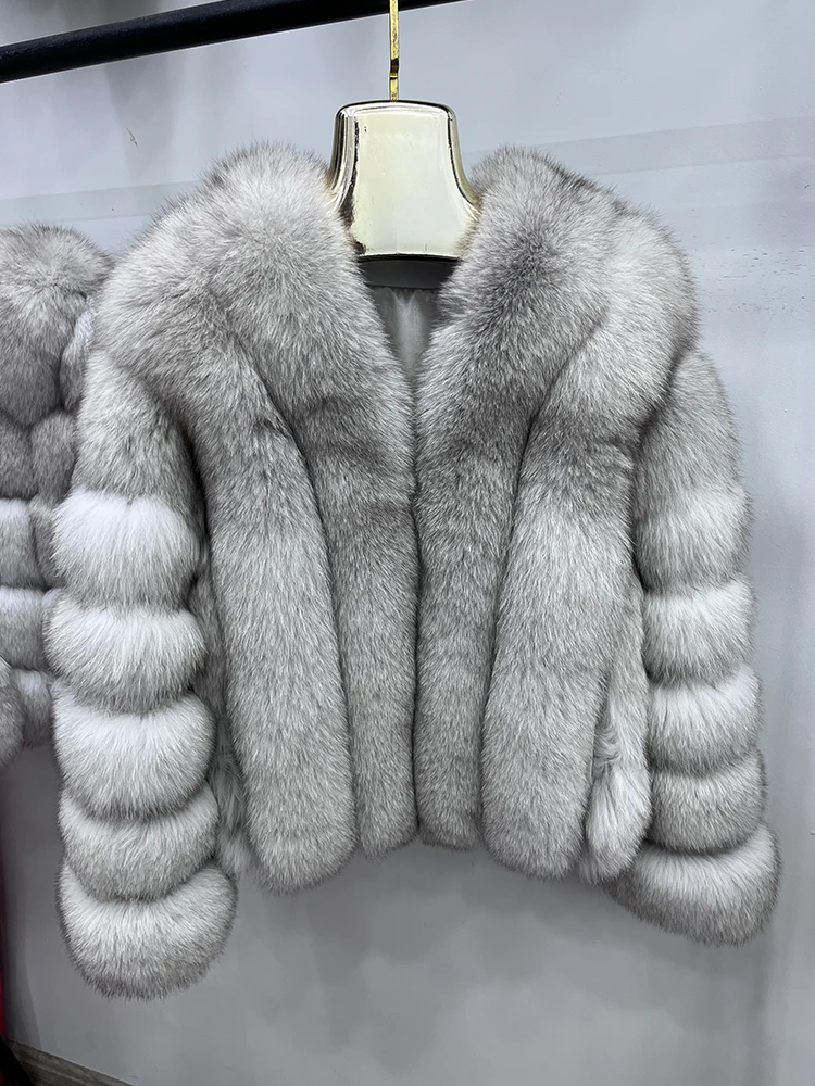Women Fashion Real Fox Fur Coat Natural Fox Fur Jacket Luxury Fur Coat Mid-length High Quality Long Sleeve Outwear Hot Sale