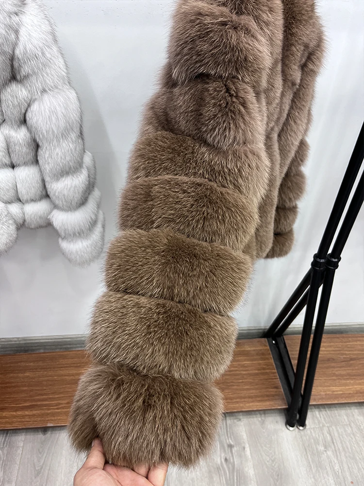 Women Fashion Real Fox Fur Coat Natural Fox Fur Jacket Luxury Fur Coat Mid-length High Quality Long Sleeve Outwear Hot Sale