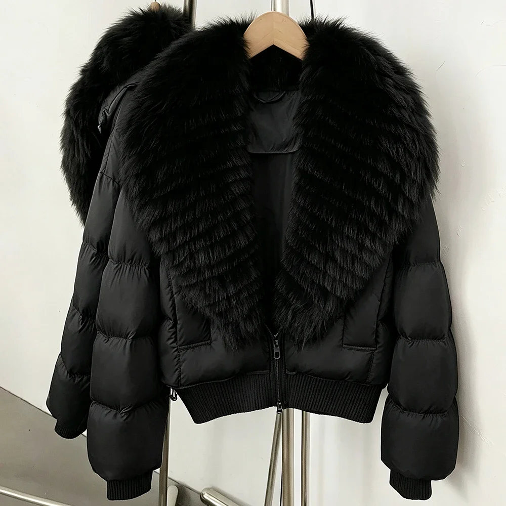 OFTBUY Female New Winter Natural Fur 90 Duck Down Jacket Women Real Fox Fur Coat Cropped Warm Puffer Outerwear Fashion Casual