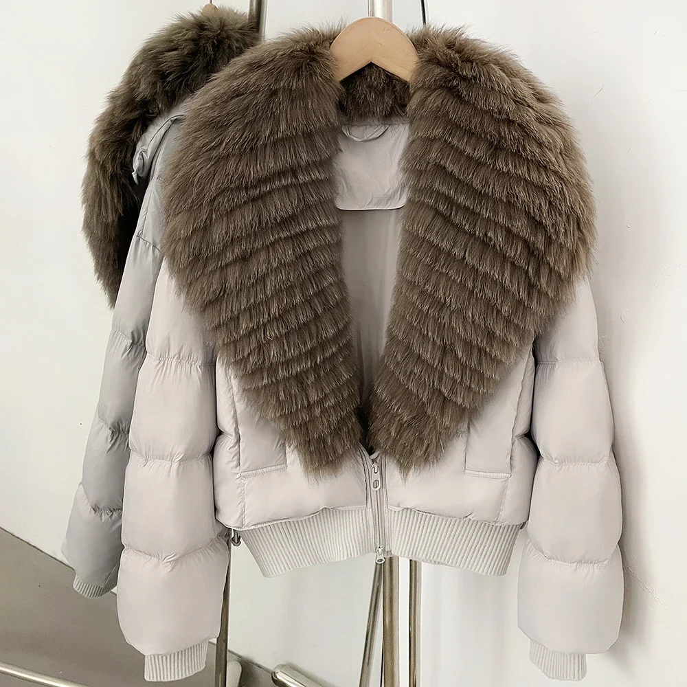 OFTBUY Female New Winter Natural Fur 90 Duck Down Jacket Women Real Fox Fur Coat Cropped Warm Puffer Outerwear Fashion Casual