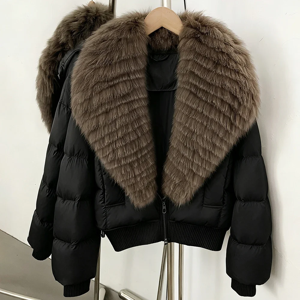 OFTBUY Female New Winter Natural Fur 90 Duck Down Jacket Women Real Fox Fur Coat Cropped Warm Puffer Outerwear Fashion Casual