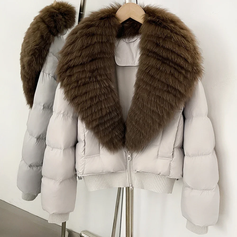 OFTBUY Female New Winter Natural Fur 90 Duck Down Jacket Women Real Fox Fur Coat Cropped Warm Puffer Outerwear Fashion Casual