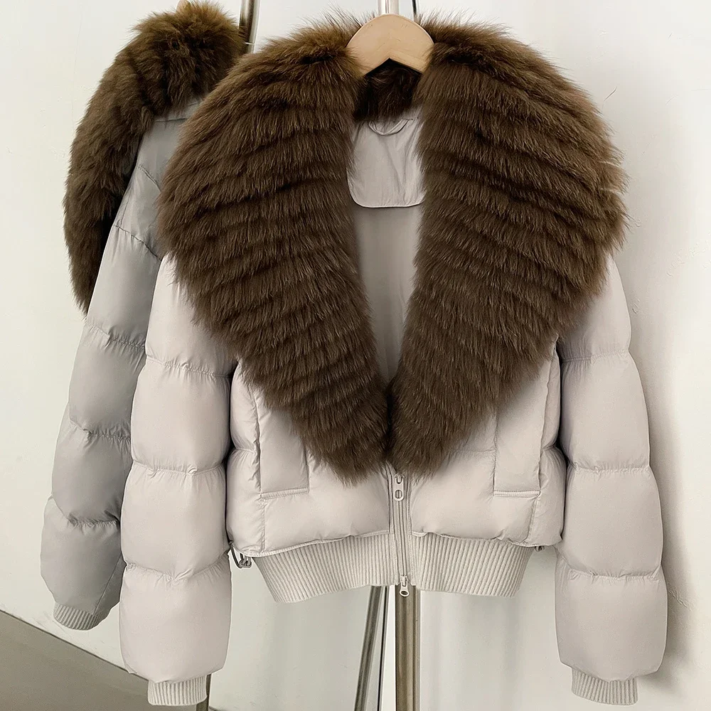 OFTBUY Female New Winter Natural Fur 90 Duck Down Jacket Women Real Fox Fur Coat Cropped Warm Puffer Outerwear Fashion Casual