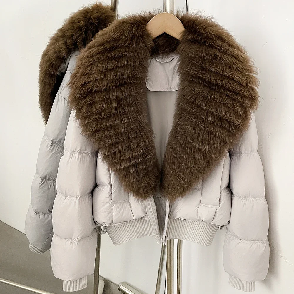 OFTBUY Female New Winter Natural Fur 90 Duck Down Jacket Women Real Fox Fur Coat Cropped Warm Puffer Outerwear Fashion Casual