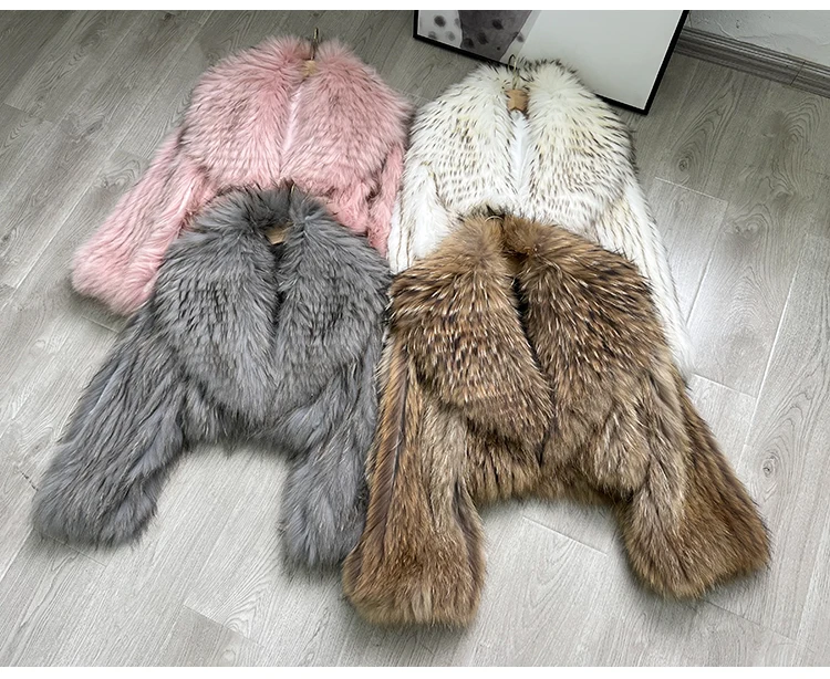Women's Raccoon Dog Fur Jacket Winter Korean Style Short Slim Fit Large Lapel Sexy Office Lady Real Fur Coat 2025 Fashion