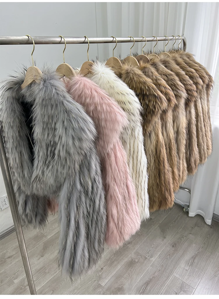 Women's Raccoon Dog Fur Jacket Winter Korean Style Short Slim Fit Large Lapel Sexy Office Lady Real Fur Coat 2025 Fashion