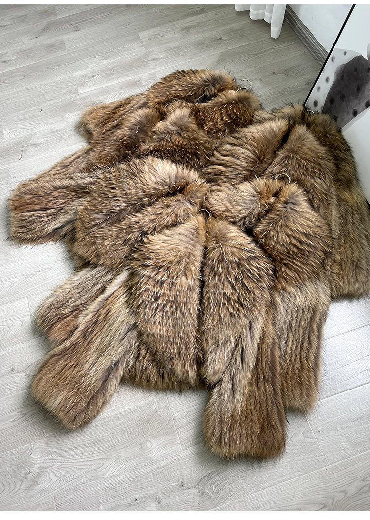 Women's Raccoon Dog Fur Jacket Winter Korean Style Short Slim Fit Large Lapel Sexy Office Lady Real Fur Coat 2025 Fashion
