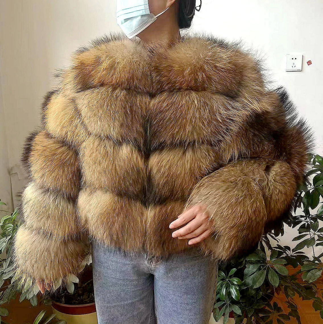 WEFURLENA Silver Fox Fur Coat Winter Jacket Women Natural Raccoon Fur Coat Street Warm Long Sleeve Natural Luxury Jackets