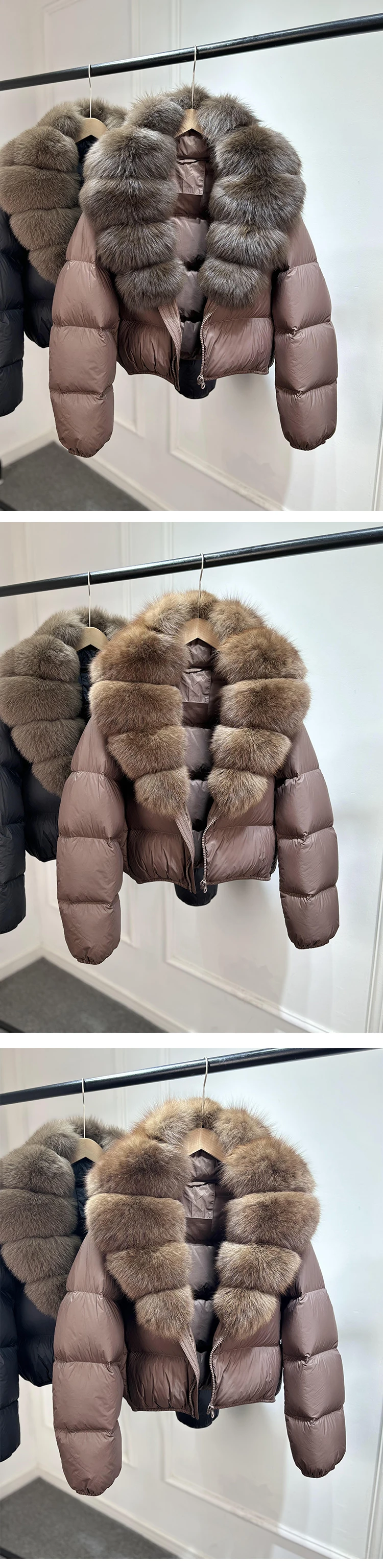 2025 New Winter Real Huge Natural Fox Fur Collar Thicken Warm 90% White Duck Down Jacket Women Casual Short Puffer Fur Coats