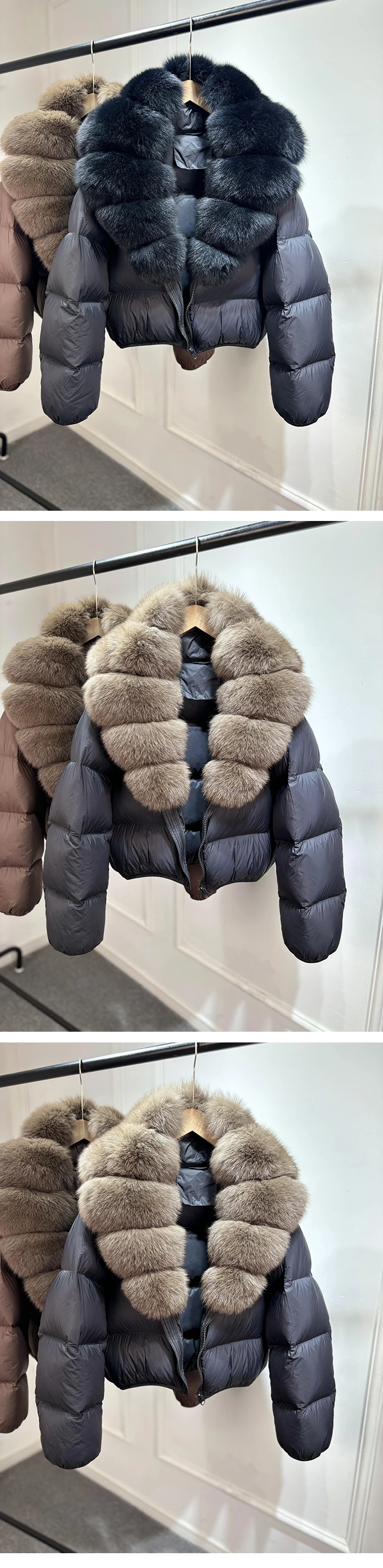 2025 New Winter Real Huge Natural Fox Fur Collar Thicken Warm 90% White Duck Down Jacket Women Casual Short Puffer Fur Coats