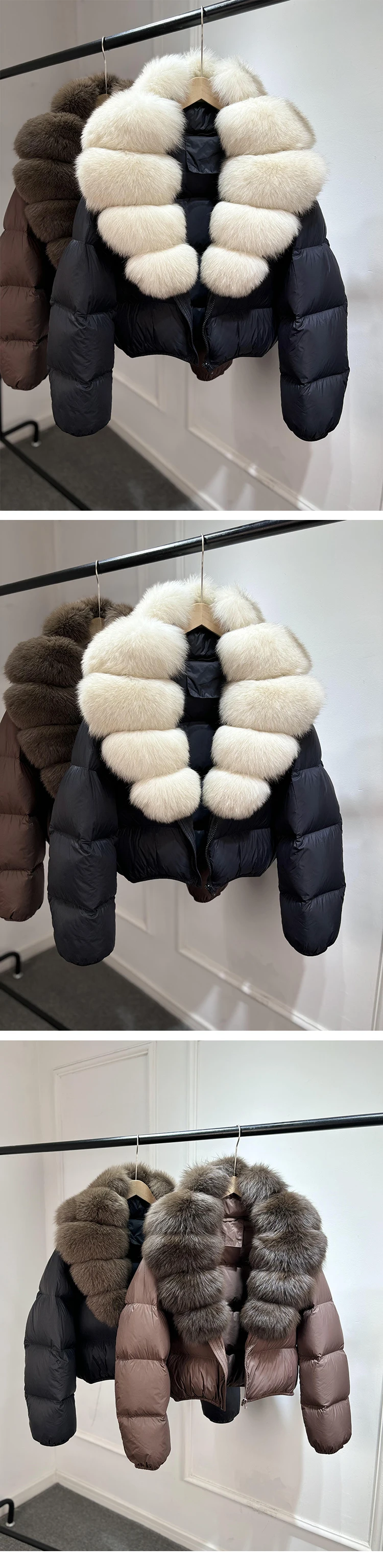 2025 New Winter Real Huge Natural Fox Fur Collar Thicken Warm 90% White Duck Down Jacket Women Casual Short Puffer Fur Coats