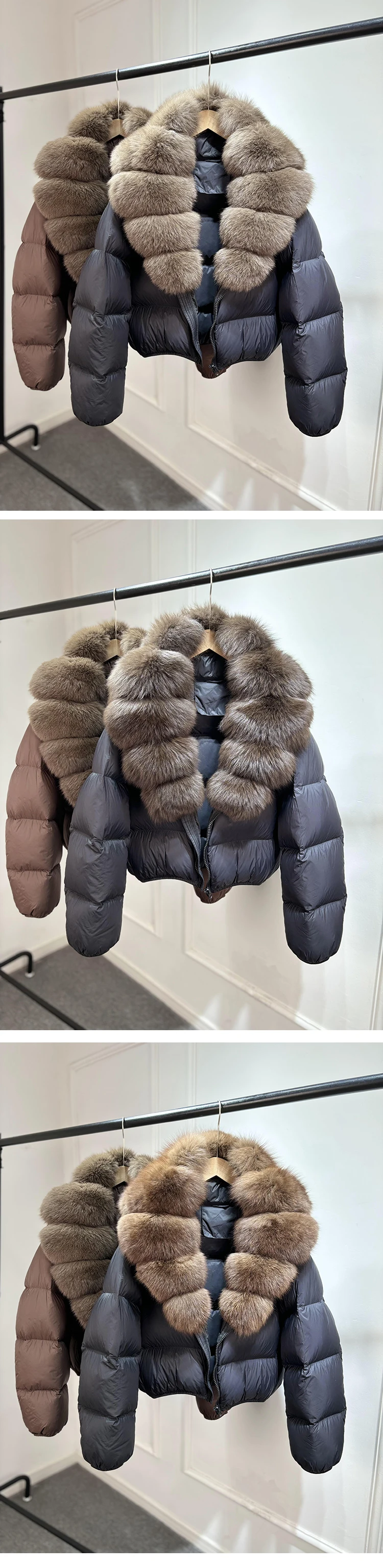 2025 New Winter Real Huge Natural Fox Fur Collar Thicken Warm 90% White Duck Down Jacket Women Casual Short Puffer Fur Coats
