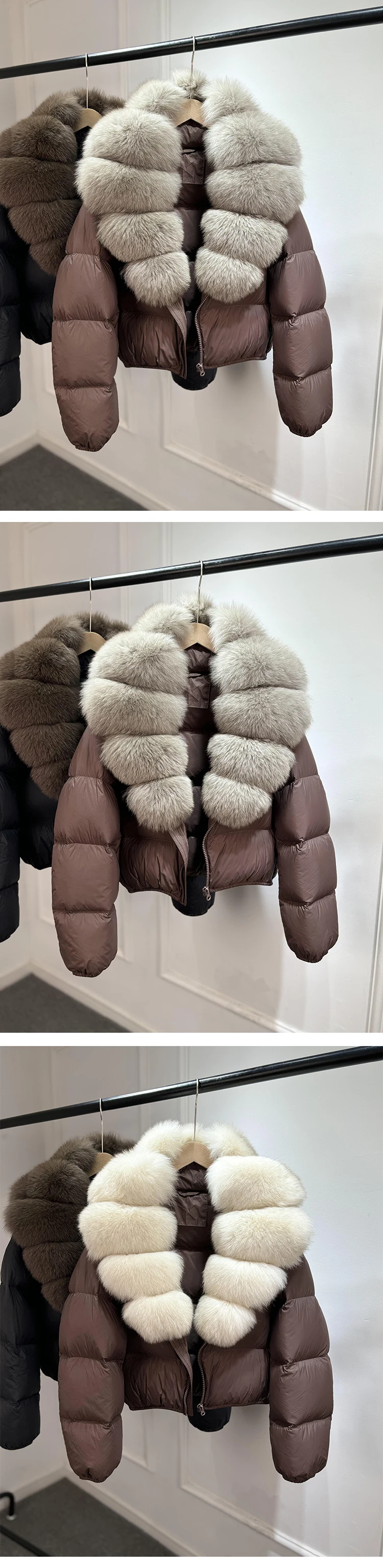 2025 New Winter Real Huge Natural Fox Fur Collar Thicken Warm 90% White Duck Down Jacket Women Casual Short Puffer Fur Coats