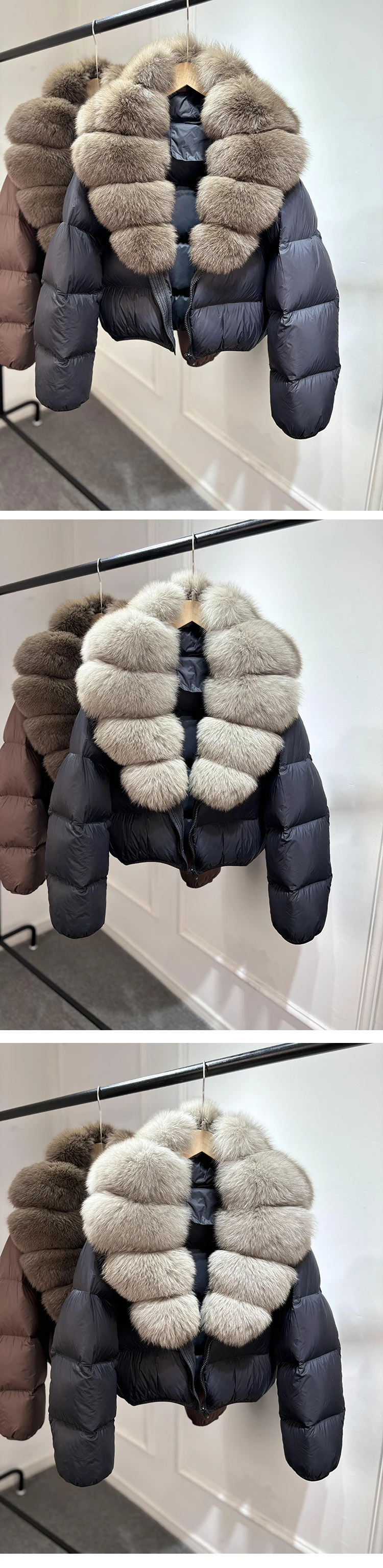 2025 New Winter Real Huge Natural Fox Fur Collar Thicken Warm 90% White Duck Down Jacket Women Casual Short Puffer Fur Coats