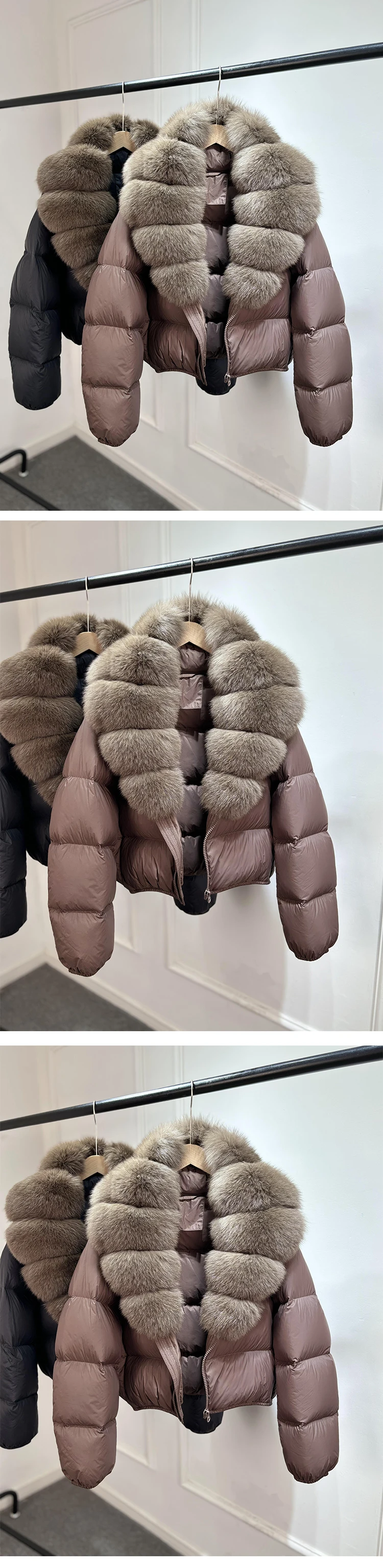2025 New Winter Real Huge Natural Fox Fur Collar Thicken Warm 90% White Duck Down Jacket Women Casual Short Puffer Fur Coats
