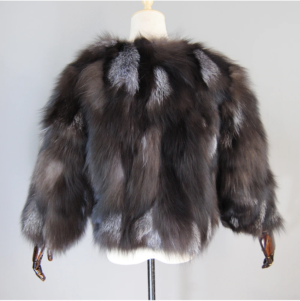 New Women Real Silver Fox Fur Coats Winter Warm 100% Natural Fox Fur Jackets Russian Lady Short Style Genuine Fox Fur Outerwears