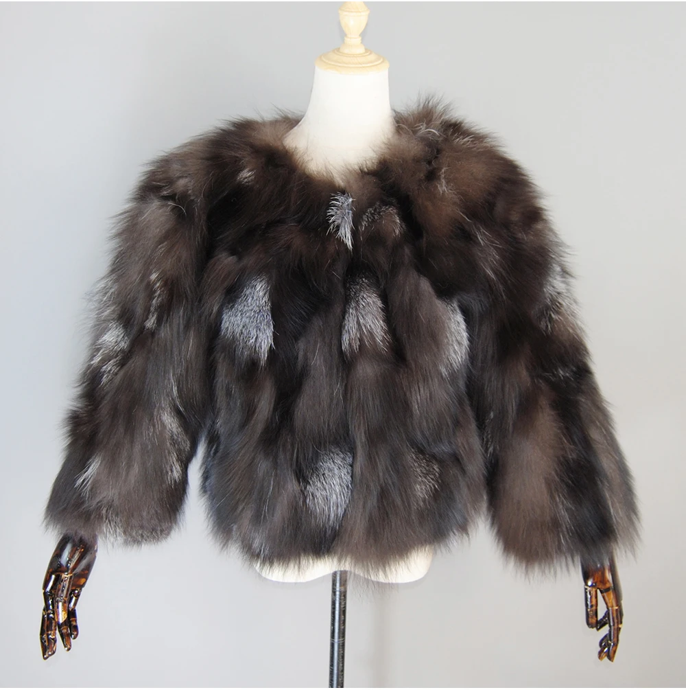 New Women Real Silver Fox Fur Coats Winter Warm 100% Natural Fox Fur Jackets Russian Lady Short Style Genuine Fox Fur Outerwears
