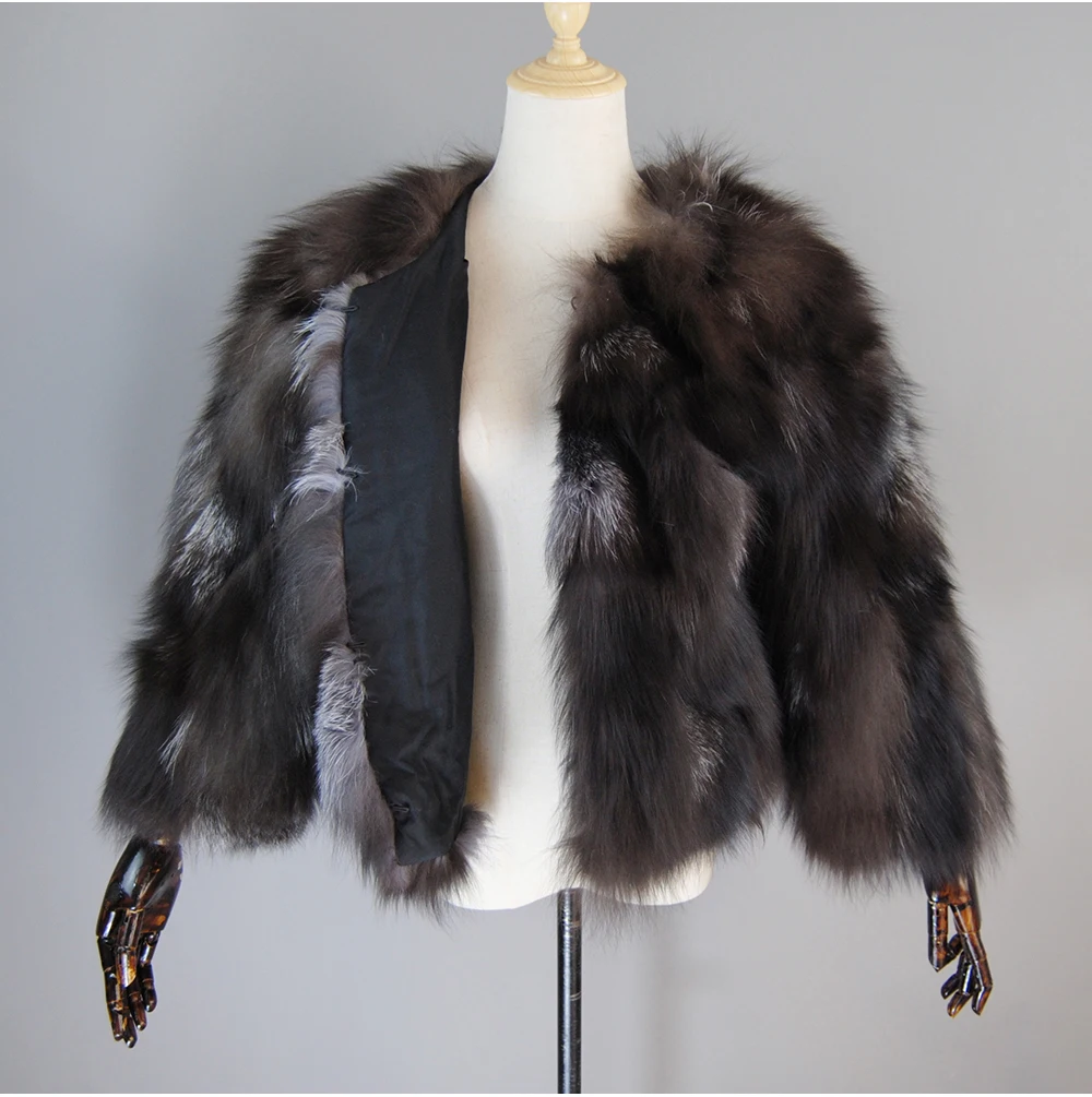 New Women Real Silver Fox Fur Coats Winter Warm 100% Natural Fox Fur Jackets Russian Lady Short Style Genuine Fox Fur Outerwears