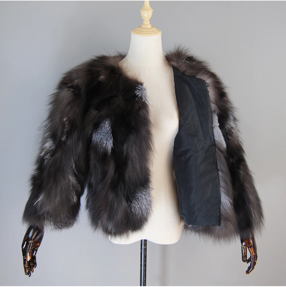 New Women Real Silver Fox Fur Coats Winter Warm 100% Natural Fox Fur Jackets Russian Lady Short Style Genuine Fox Fur Outerwears
