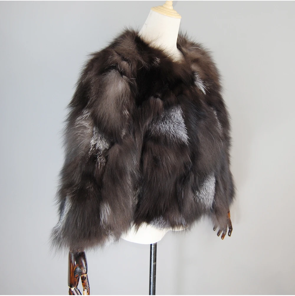 New Women Real Silver Fox Fur Coats Winter Warm 100% Natural Fox Fur Jackets Russian Lady Short Style Genuine Fox Fur Outerwears
