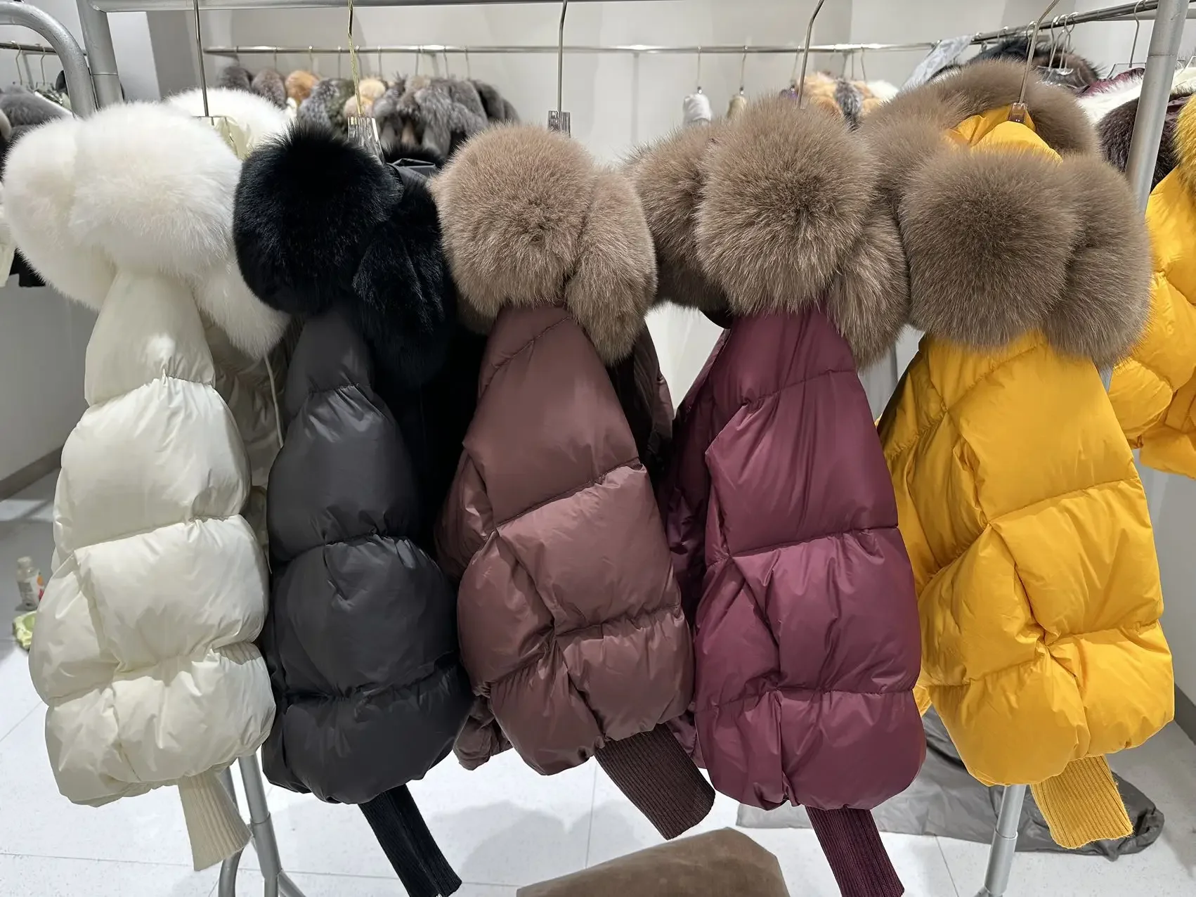 OFTBUY 2025 New Winter Large Real Fur Hooded Puffer Jacket Women White Duck Down Mid Long ParkaThicken Warm Knitted Sleeve Coat