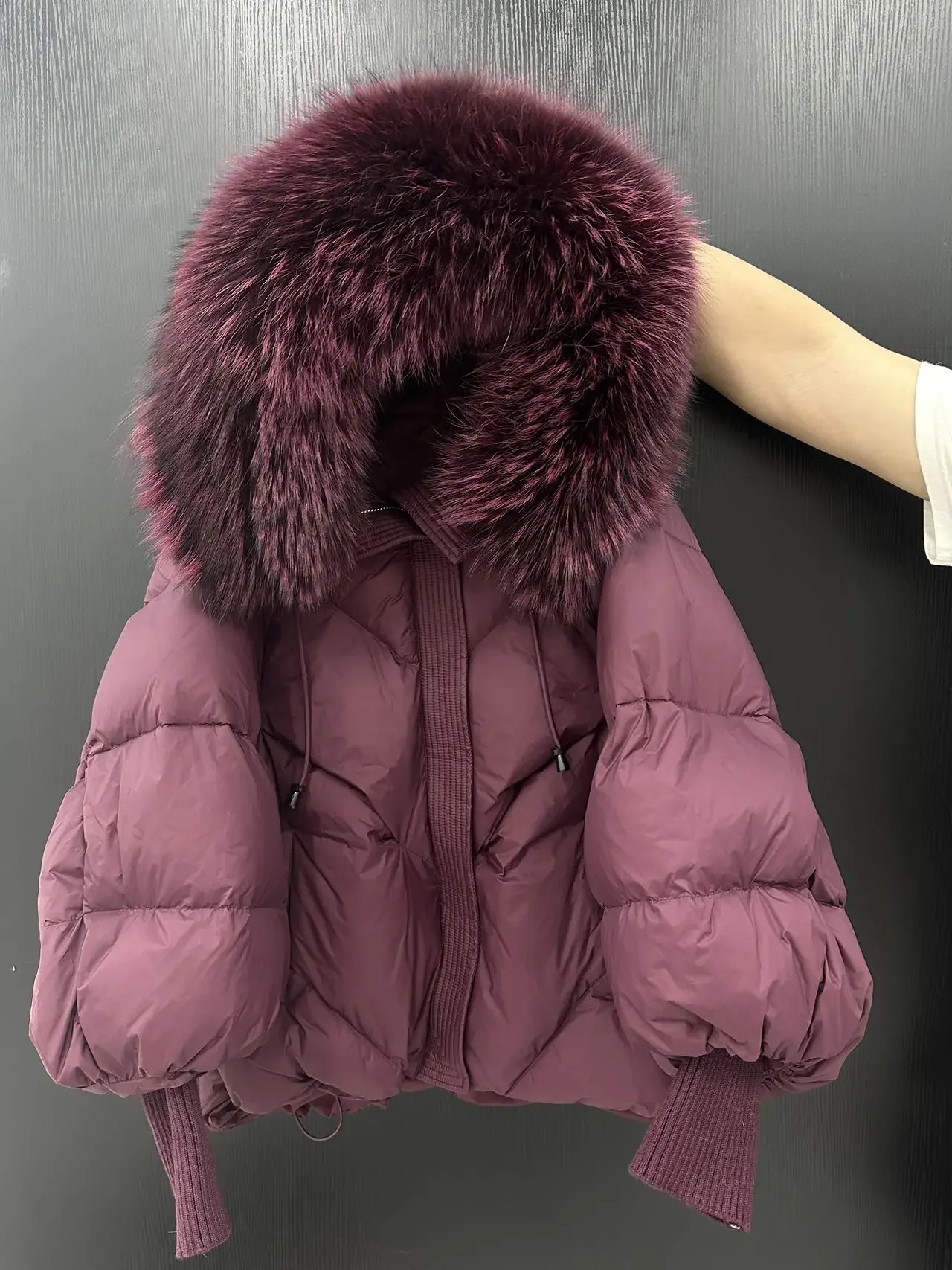 OFTBUY 2025 New Winter Large Real Fur Hooded Puffer Jacket Women White Duck Down Mid Long ParkaThicken Warm Knitted Sleeve Coat