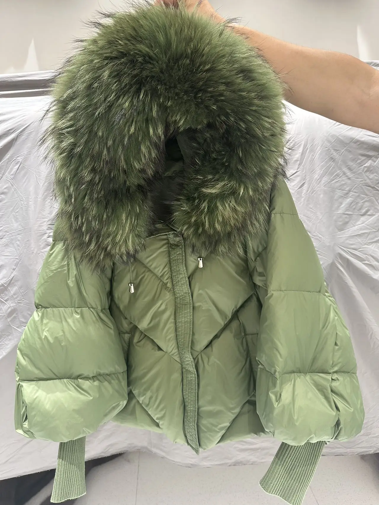 OFTBUY 2025 New Winter Large Real Fur Hooded Puffer Jacket Women White Duck Down Mid Long ParkaThicken Warm Knitted Sleeve Coat