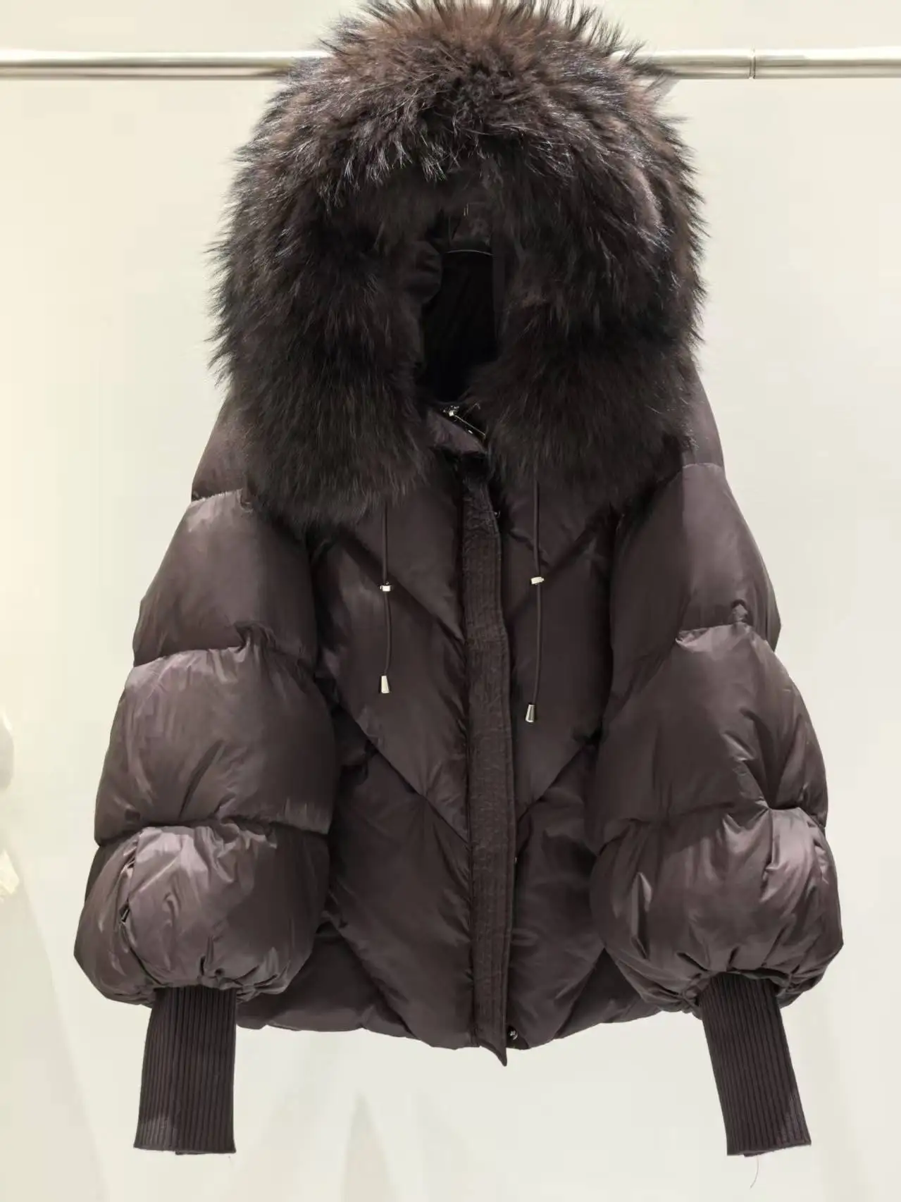 OFTBUY 2025 New Winter Large Real Fur Hooded Puffer Jacket Women White Duck Down Mid Long ParkaThicken Warm Knitted Sleeve Coat