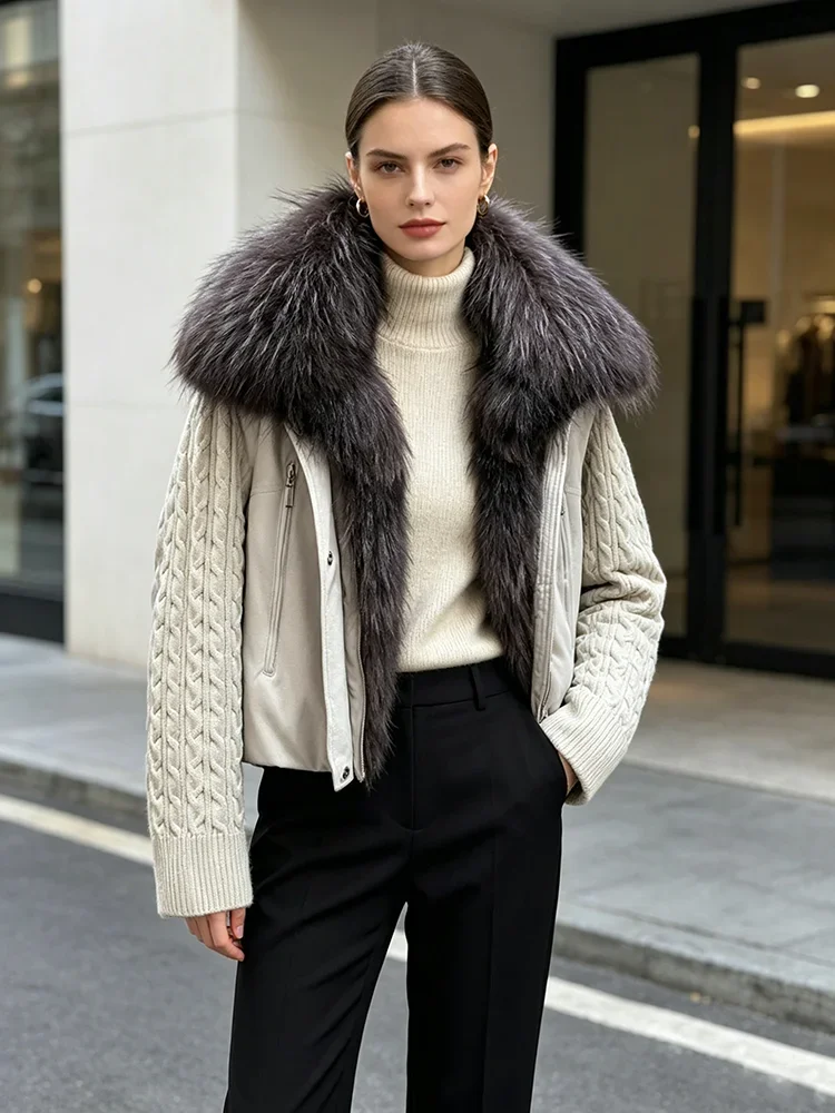 OFTBUY 90% Duck Down Jacket Women Luxury Natural Raccoon Fur Winter Short Puffer Coat Thicken Female Parkas Detachable Sleeve