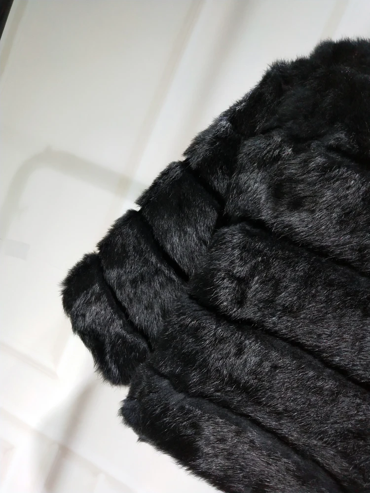 2023 Women New Arrival Genuine Whole Soft Rabbit Fur O Neck Striped Cut Basic For Autumn Winter Real Fur Jacket tsr857