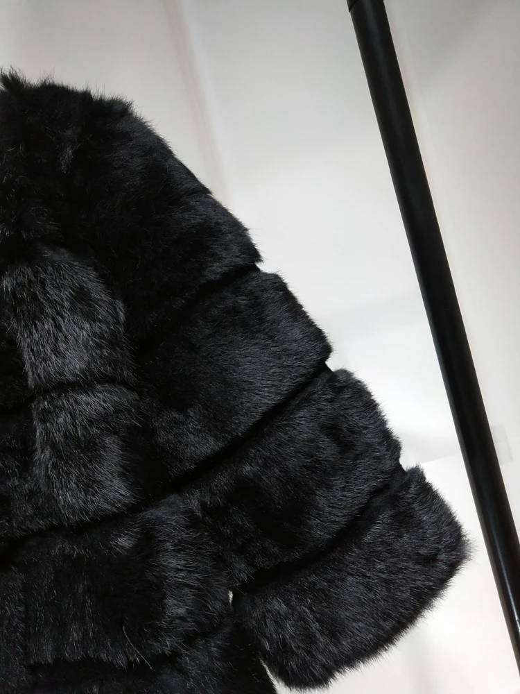 2023 Women New Arrival Genuine Whole Soft Rabbit Fur O Neck Striped Cut Basic For Autumn Winter Real Fur Jacket tsr857