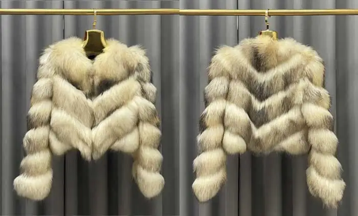 Ladies Winter Luxurious Crop Fur Coat Women Real Raccoon Fur Jacket Long Sleeve V-shaped Hand-cut Thickened Warm Fashion