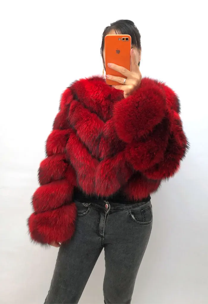 Ladies Winter Luxurious Crop Fur Coat Women Real Raccoon Fur Jacket Long Sleeve V-shaped Hand-cut Thickened Warm Fashion