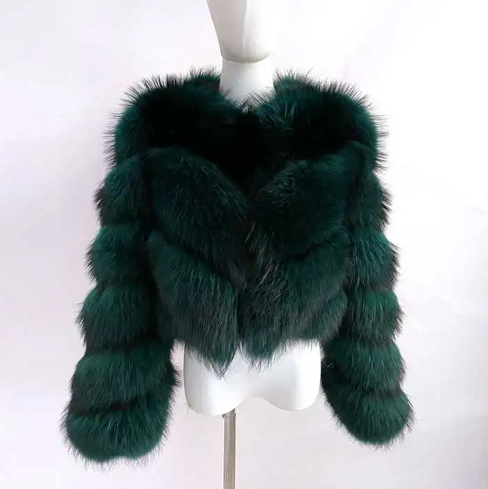 Ladies Winter Luxurious Crop Fur Coat Women Real Raccoon Fur Jacket Long Sleeve V-shaped Hand-cut Thickened Warm Fashion