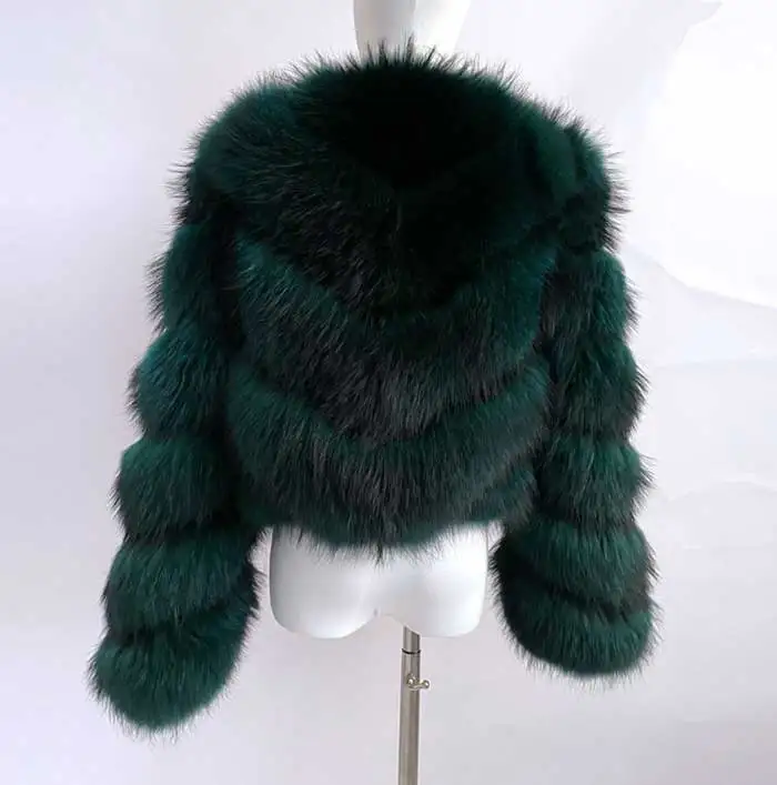 Ladies Winter Luxurious Crop Fur Coat Women Real Raccoon Fur Jacket Long Sleeve V-shaped Hand-cut Thickened Warm Fashion