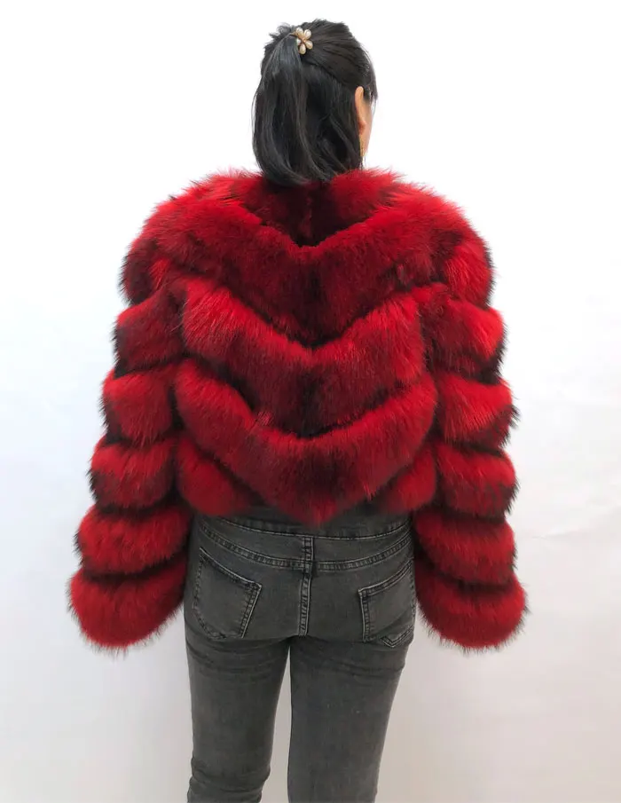 Ladies Winter Luxurious Crop Fur Coat Women Real Raccoon Fur Jacket Long Sleeve V-shaped Hand-cut Thickened Warm Fashion