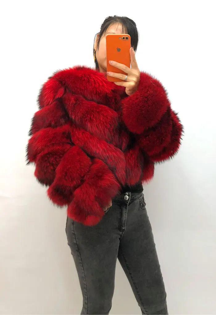 Ladies Winter Luxurious Crop Fur Coat Women Real Raccoon Fur Jacket Long Sleeve V-shaped Hand-cut Thickened Warm Fashion
