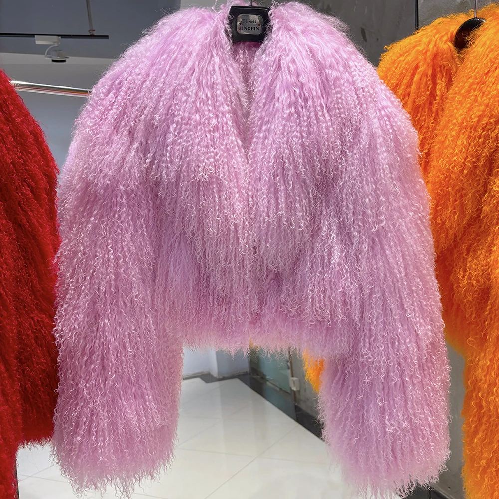 YOLOAgain 2025 Autumn Fashion Warm Short Real Mongolia Sheep Fur Jacket Women Plus Size 8XL Curly Lamb Fur Jacket Female
