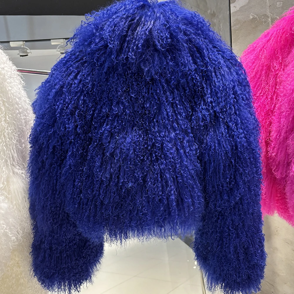 YOLOAgain 2025 Autumn Fashion Warm Short Real Mongolia Sheep Fur Jacket Women Plus Size 8XL Curly Lamb Fur Jacket Female