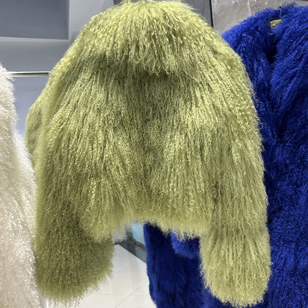 YOLOAgain 2025 Autumn Fashion Warm Short Real Mongolia Sheep Fur Jacket Women Plus Size 8XL Curly Lamb Fur Jacket Female